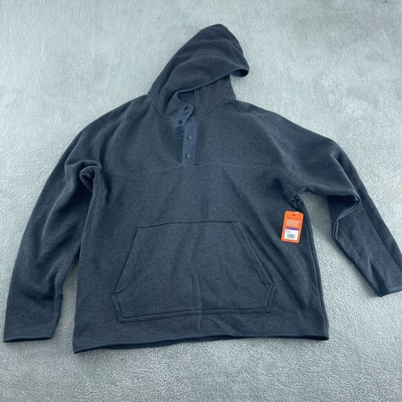 Bass Outdoor Mens Front 1/4 Snap Hoodie XXL Black Beauty Cotton Blend NWT 3438 - Picture 1 of 10